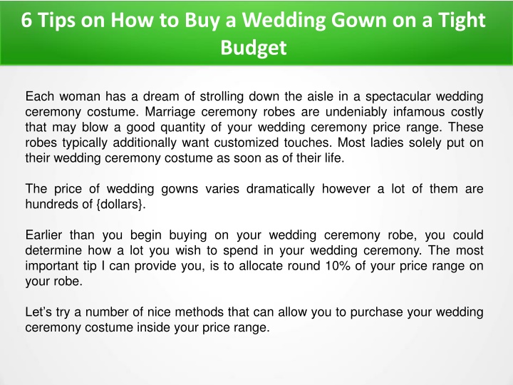 6 Tips on How to Buy a Wedding Gown on a tight Budget