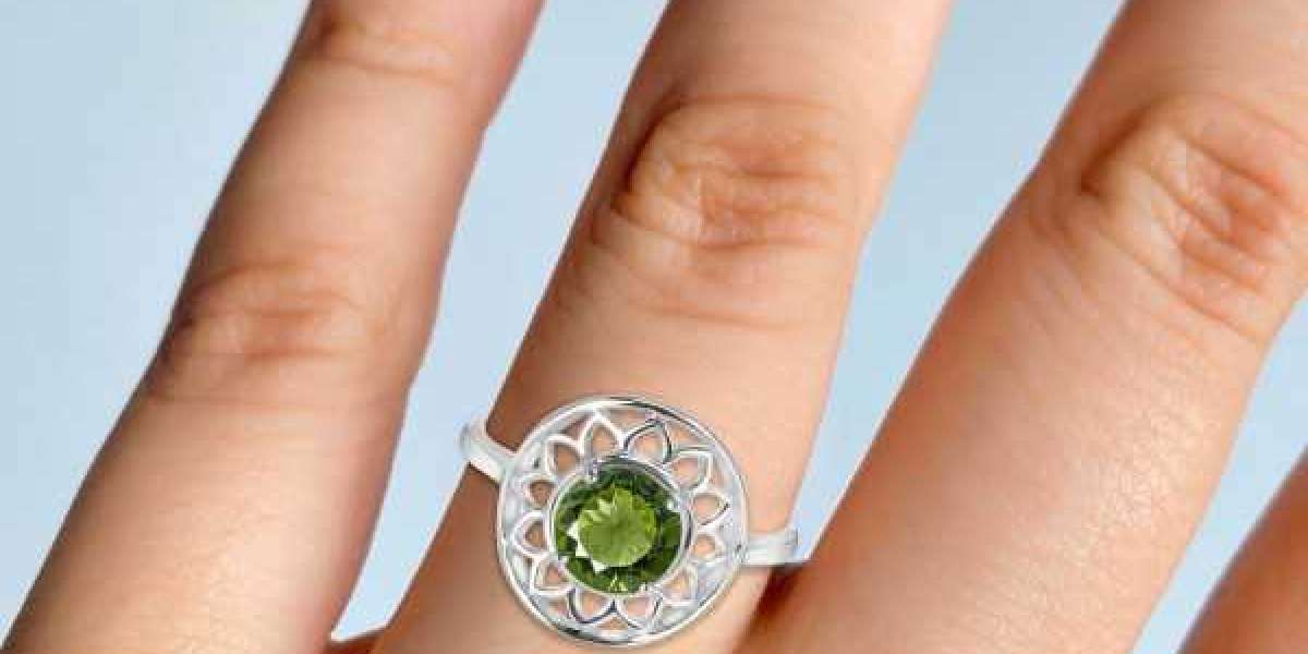 Beautiful Olive Green Moldavite Ring at Rananjay Exports